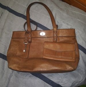 Fossil leather tote and wallet